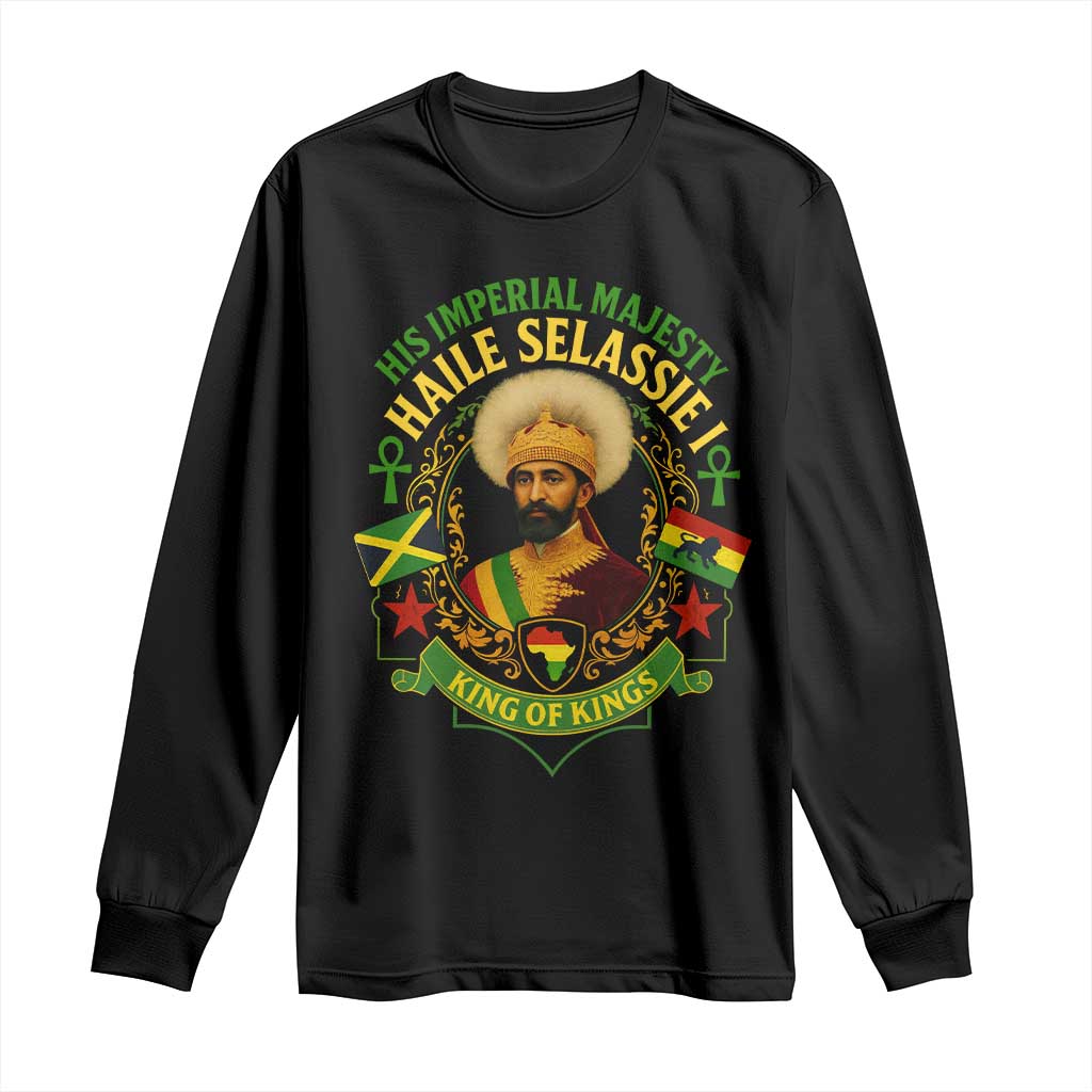 Haile Selassie Long Sleeve Shirt King Of Kings His Imperial Majesty Rastafari Flag - Wonder Print Shop
