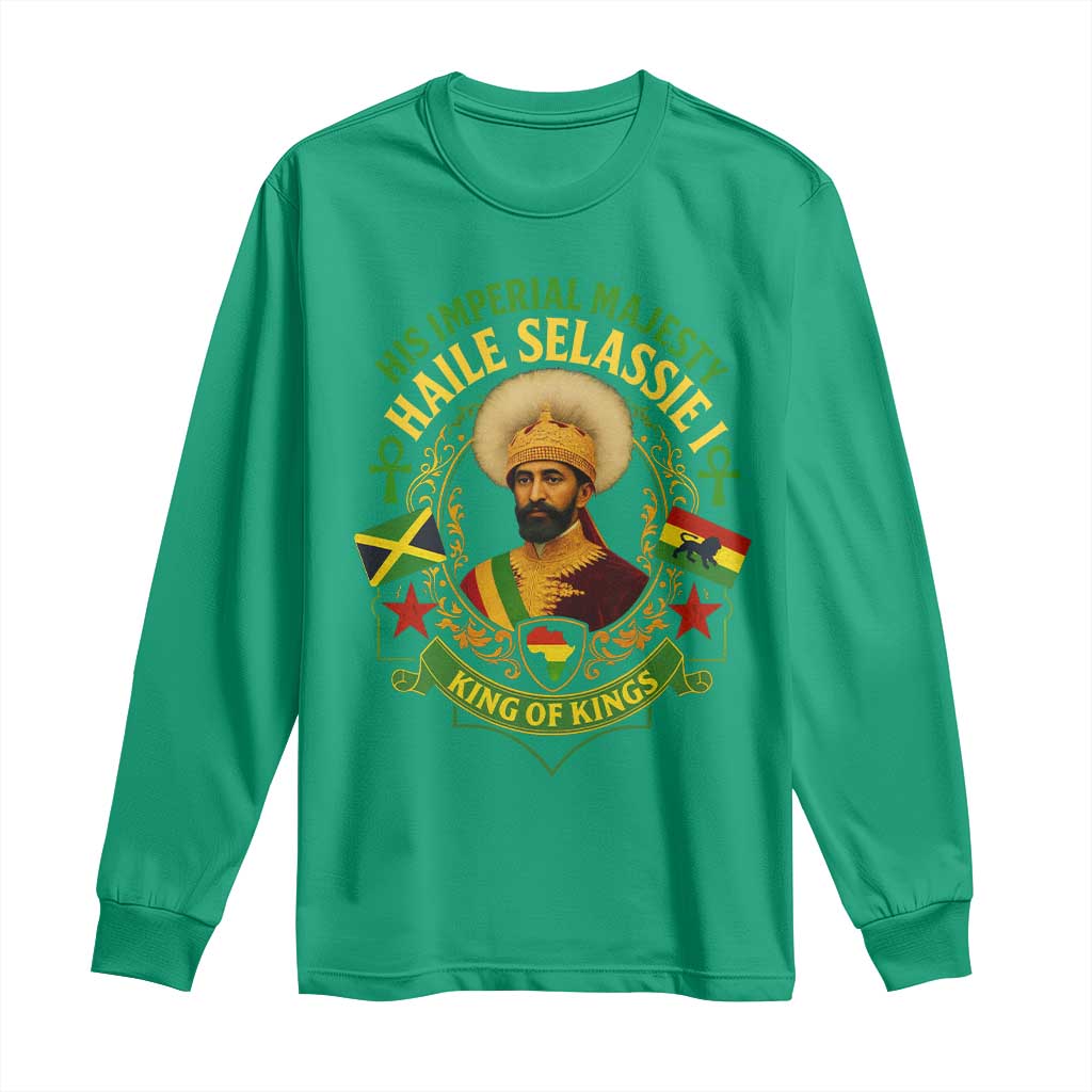 Haile Selassie Long Sleeve Shirt King Of Kings His Imperial Majesty Rastafari Flag - Wonder Print Shop