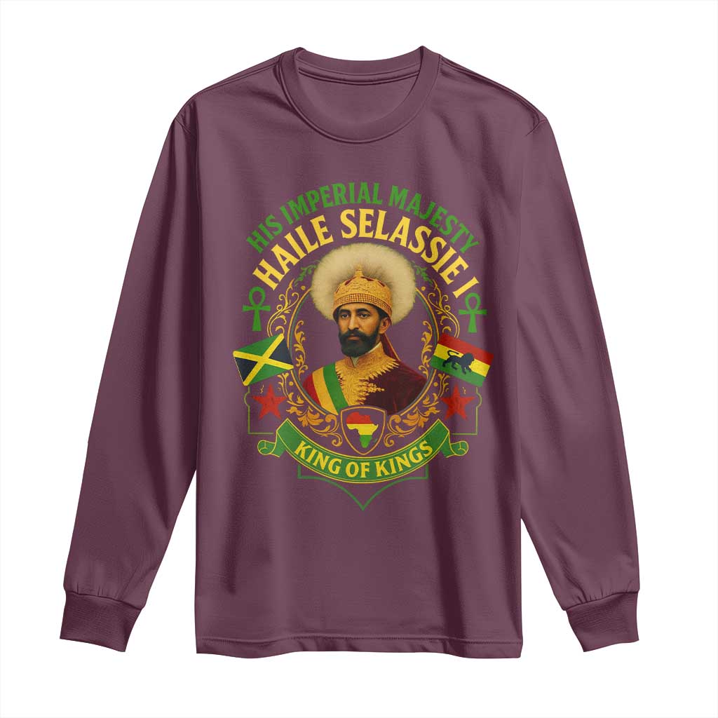 Haile Selassie Long Sleeve Shirt King Of Kings His Imperial Majesty Rastafari Flag - Wonder Print Shop
