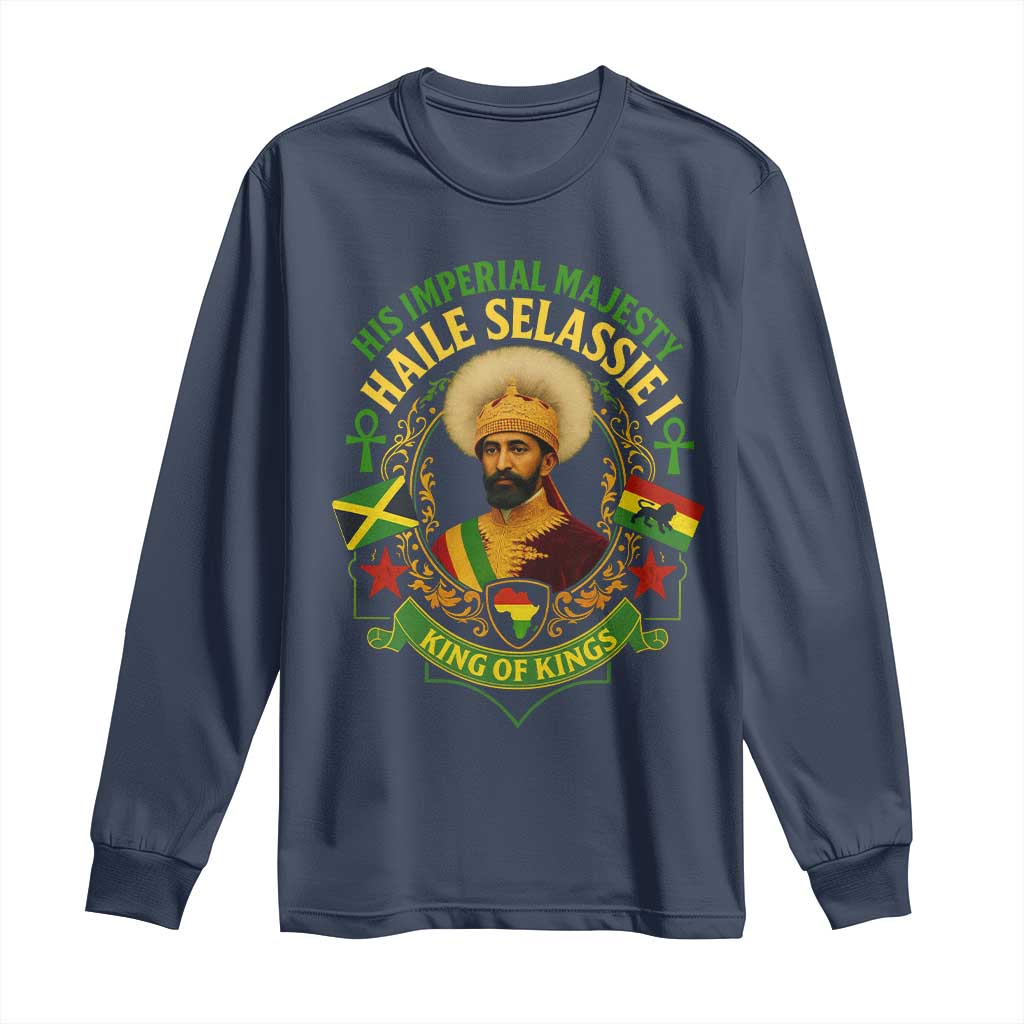 Haile Selassie Long Sleeve Shirt King Of Kings His Imperial Majesty Rastafari Flag - Wonder Print Shop