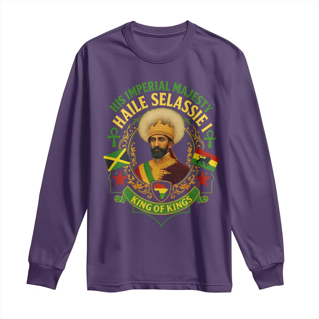 Haile Selassie Long Sleeve Shirt King Of Kings His Imperial Majesty Rastafari Flag - Wonder Print Shop