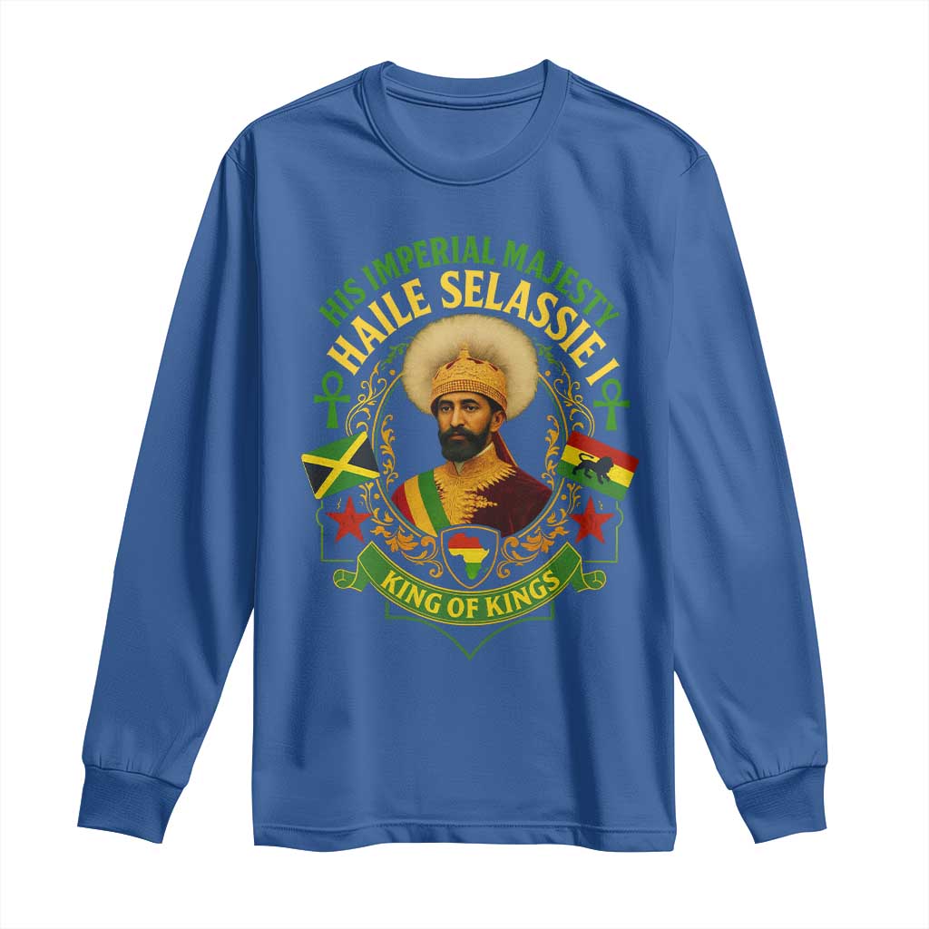 Haile Selassie Long Sleeve Shirt King Of Kings His Imperial Majesty Rastafari Flag - Wonder Print Shop