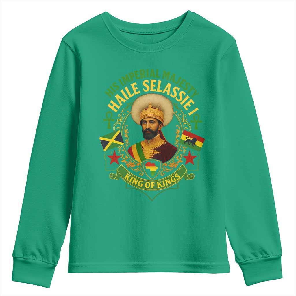 Haile Selassie Youth Sweatshirt King Of Kings His Imperial Majesty Rastafari Flag - Wonder Print Shop