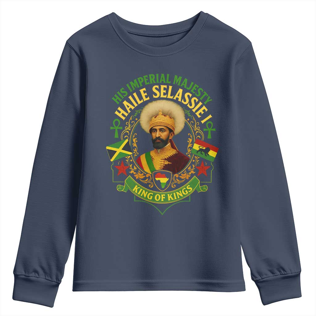 Haile Selassie Youth Sweatshirt King Of Kings His Imperial Majesty Rastafari Flag - Wonder Print Shop
