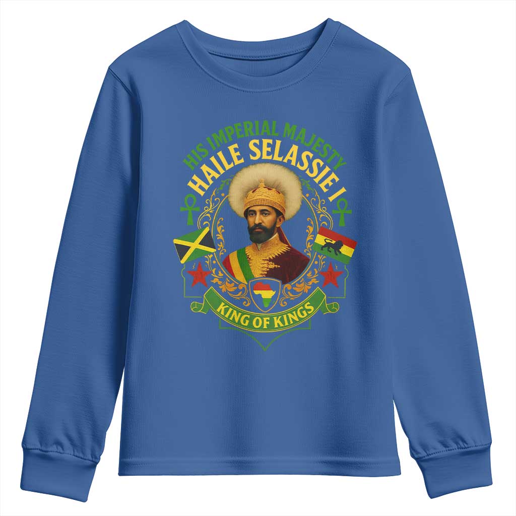 Haile Selassie Youth Sweatshirt King Of Kings His Imperial Majesty Rastafari Flag - Wonder Print Shop