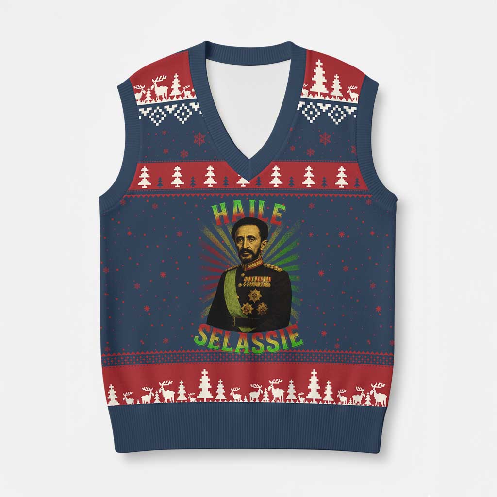 Emperor Haile Selassie V-Neck Knit Sweater Vest Ras Tafari His Imperial Majesty Jamaican - Wonder Print Shop