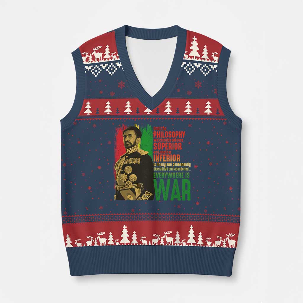 Haile Selassie Quotes V-Neck Knit Sweater Vest Until The Philosophy Which Holds One Race Speech War - Wonder Print Shop