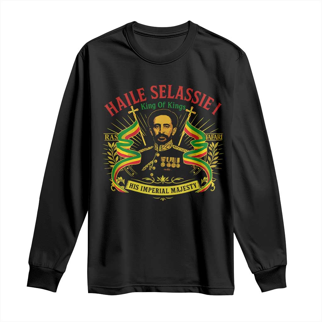 Haile Selassie Long Sleeve Shirt Ras Tafari King Of Kings His Imperial Majesty - Wonder Print Shop