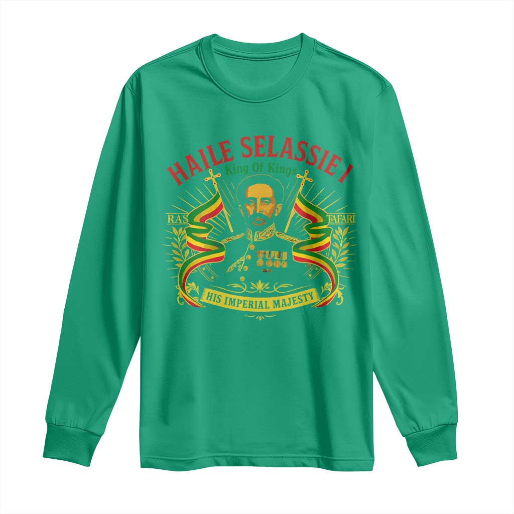 Haile Selassie Long Sleeve Shirt Ras Tafari King Of Kings His Imperial Majesty - Wonder Print Shop