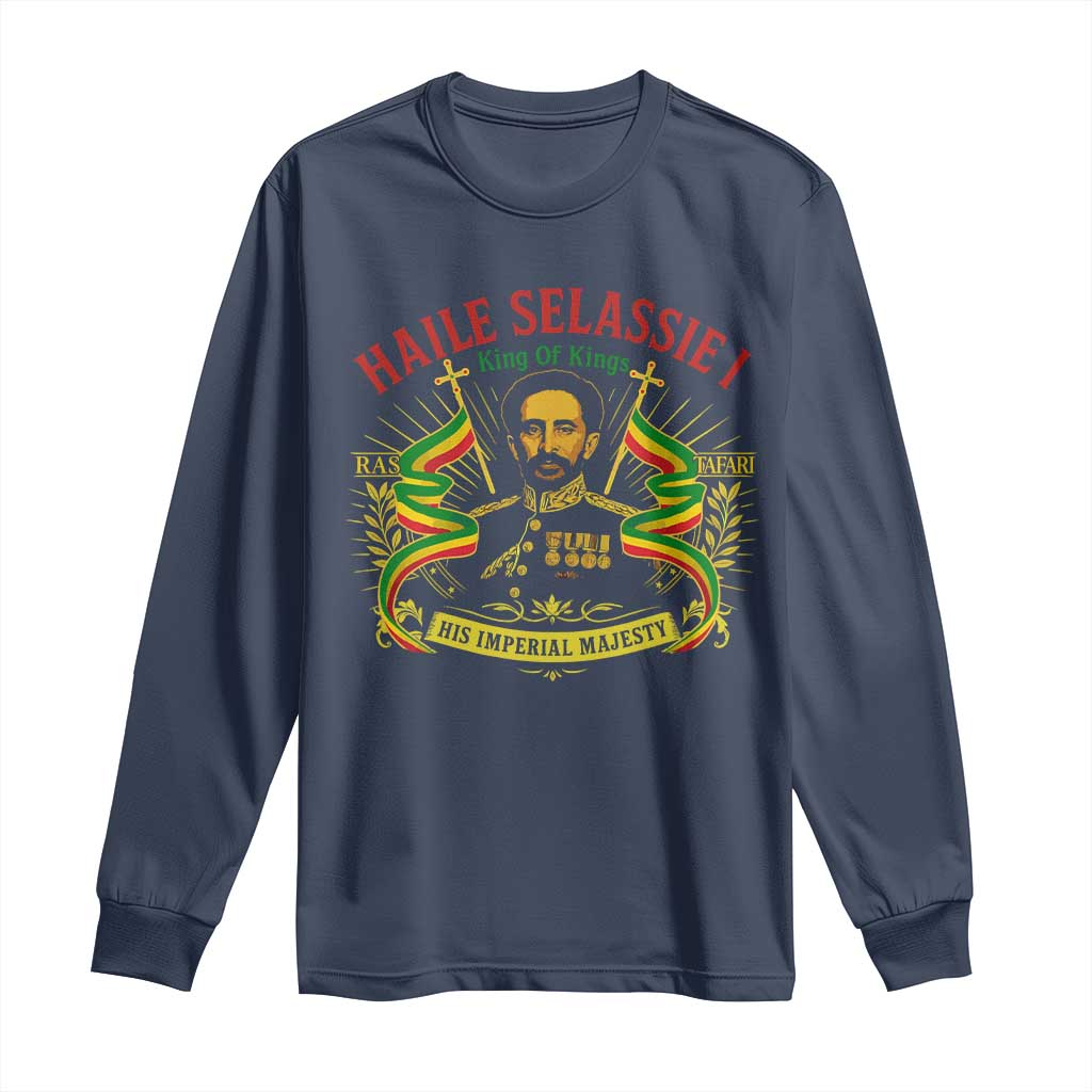 Haile Selassie Long Sleeve Shirt Ras Tafari King Of Kings His Imperial Majesty - Wonder Print Shop
