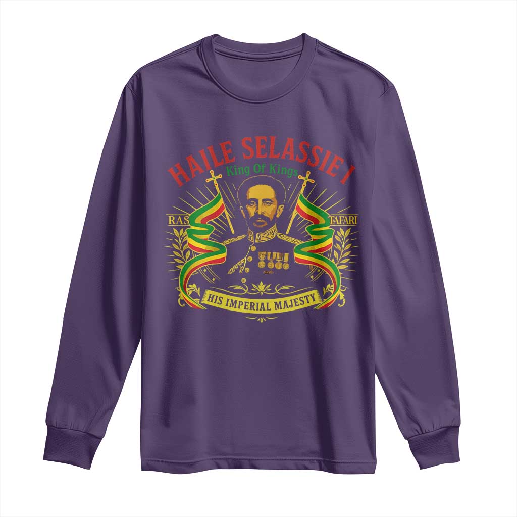 Haile Selassie Long Sleeve Shirt Ras Tafari King Of Kings His Imperial Majesty - Wonder Print Shop