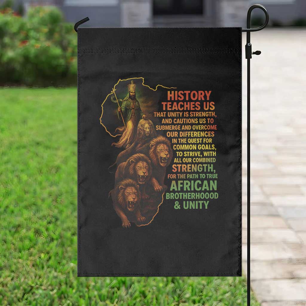 Haile Selassie Quotes Garden Flag History Teaches Us That Unity Is Strength Rasta Lions of Judah - Wonder Print Shop