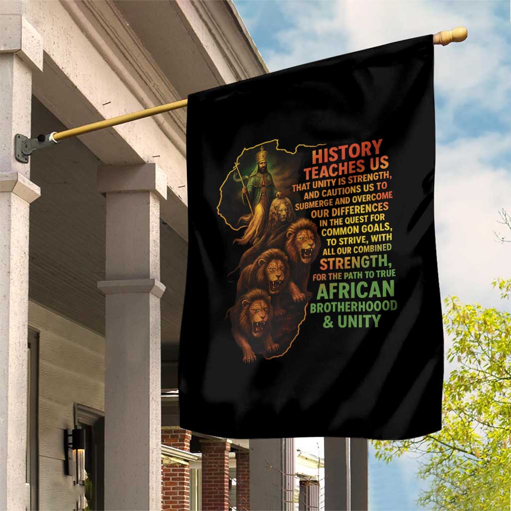 Haile Selassie Quotes Garden Flag History Teaches Us That Unity Is Strength Rasta Lions of Judah - Wonder Print Shop