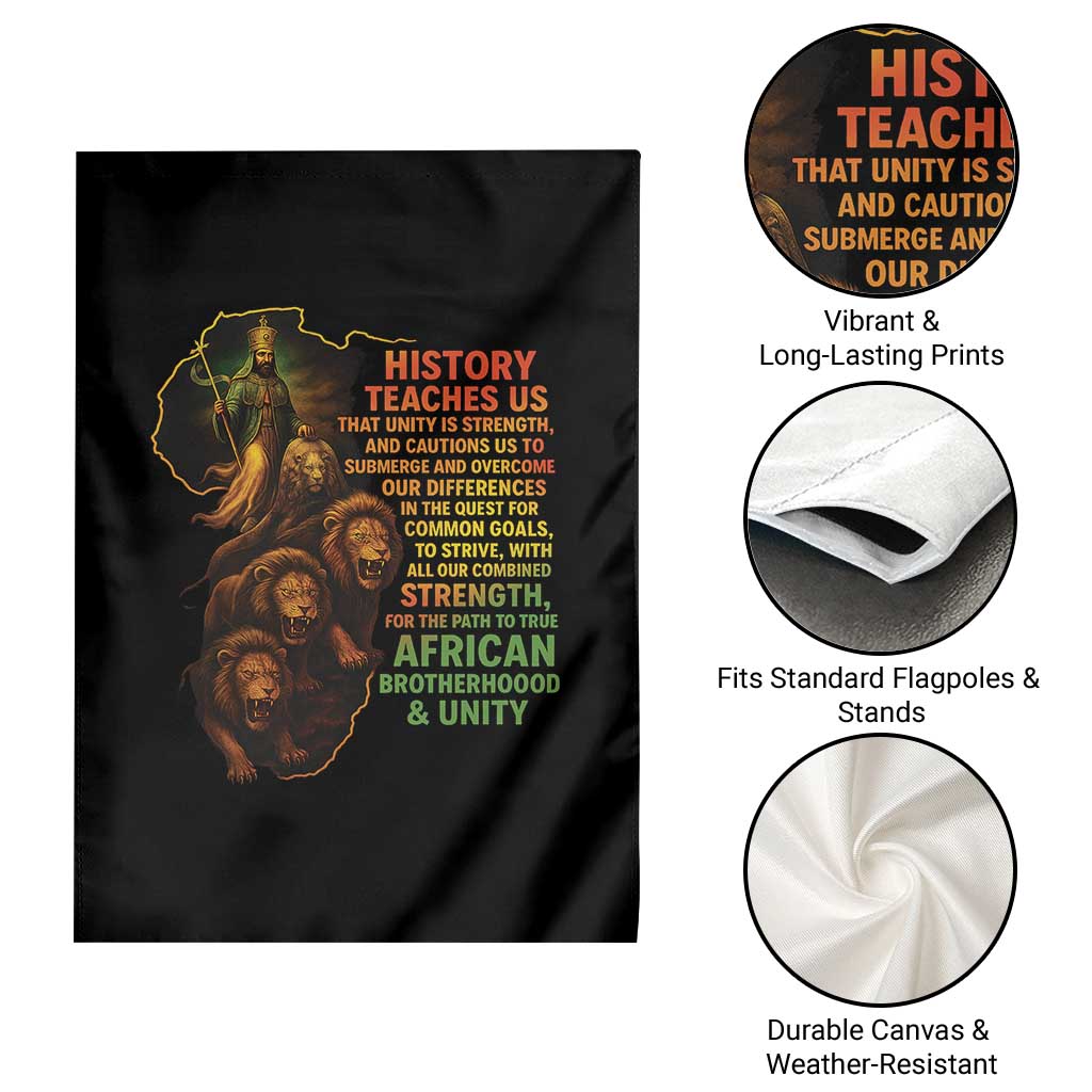 Haile Selassie Quotes Garden Flag History Teaches Us That Unity Is Strength Rasta Lions of Judah - Wonder Print Shop