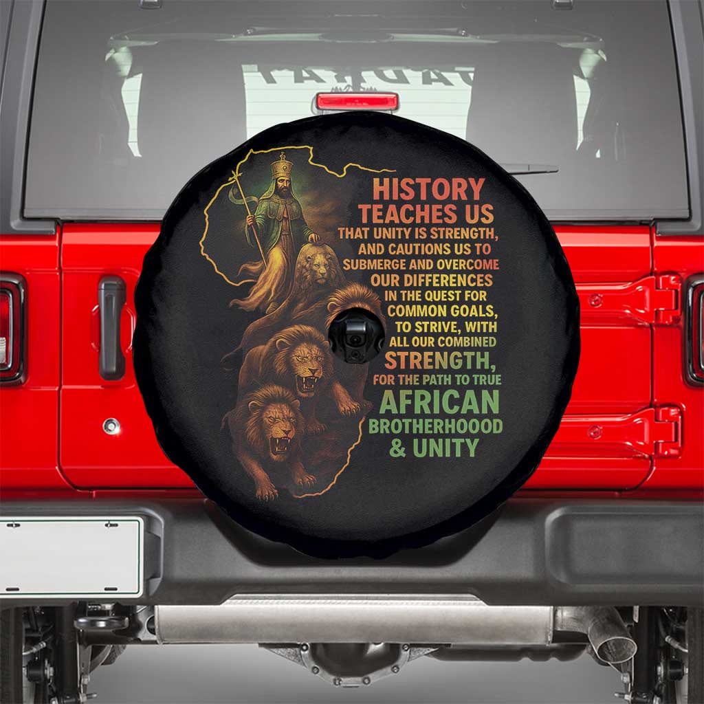 Haile Selassie Quotes Spare Tire Cover History Teaches Us That Unity Is Strength Rasta Lions of Judah - Wonder Print Shop