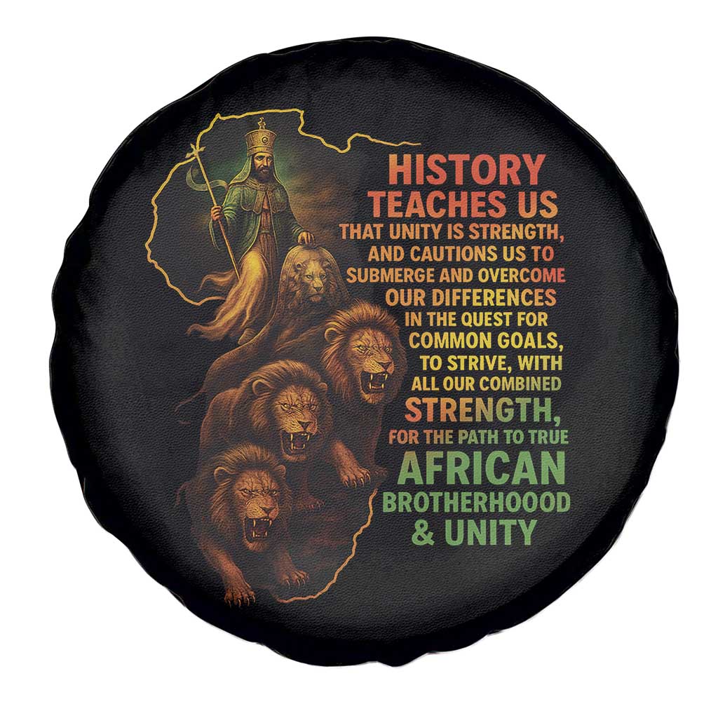 Haile Selassie Quotes Spare Tire Cover History Teaches Us That Unity Is Strength Rasta Lions of Judah - Wonder Print Shop