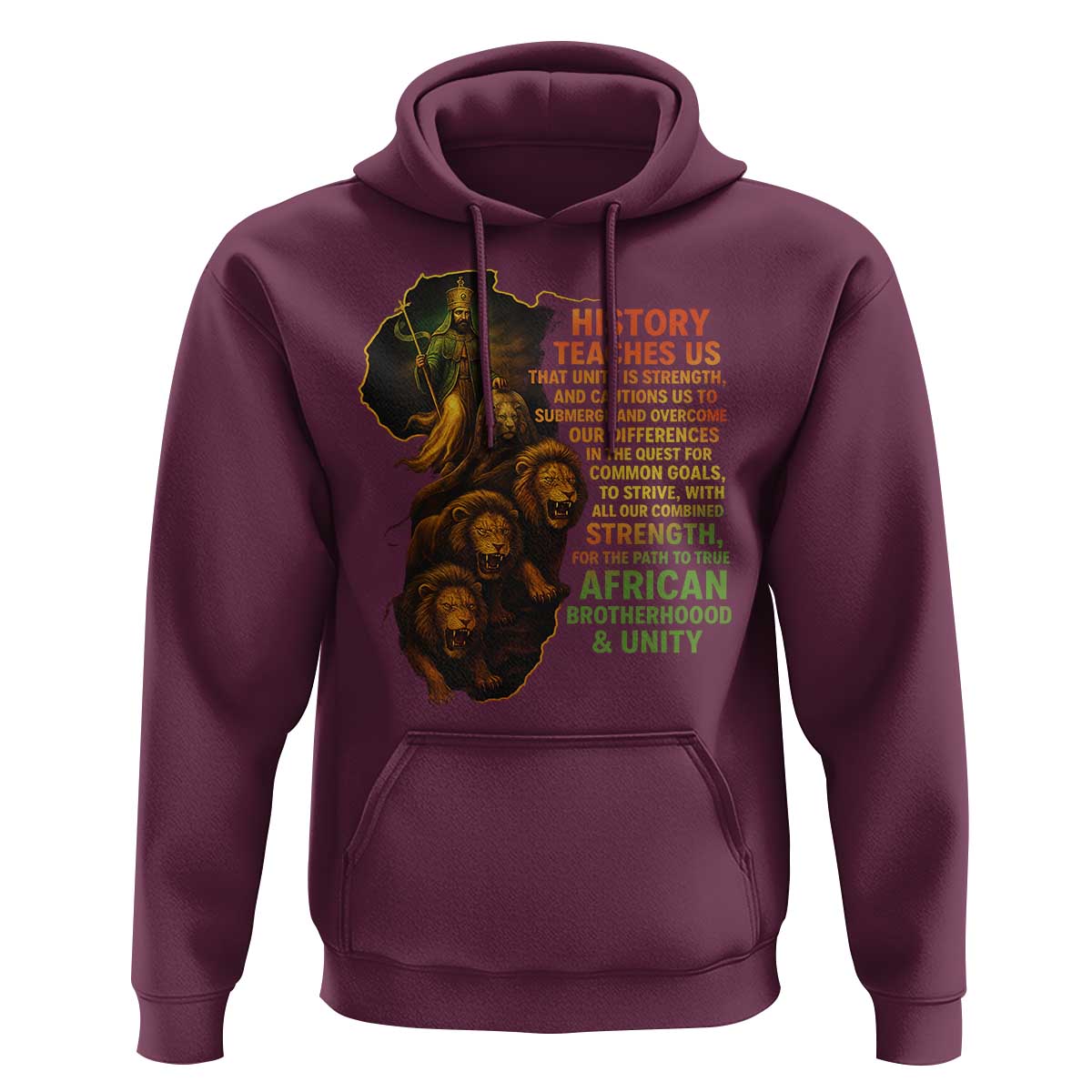 Haile Selassie Quotes Hoodie History Teaches Us That Unity Is Strength Rasta Lions of Judah - Wonder Print Shop