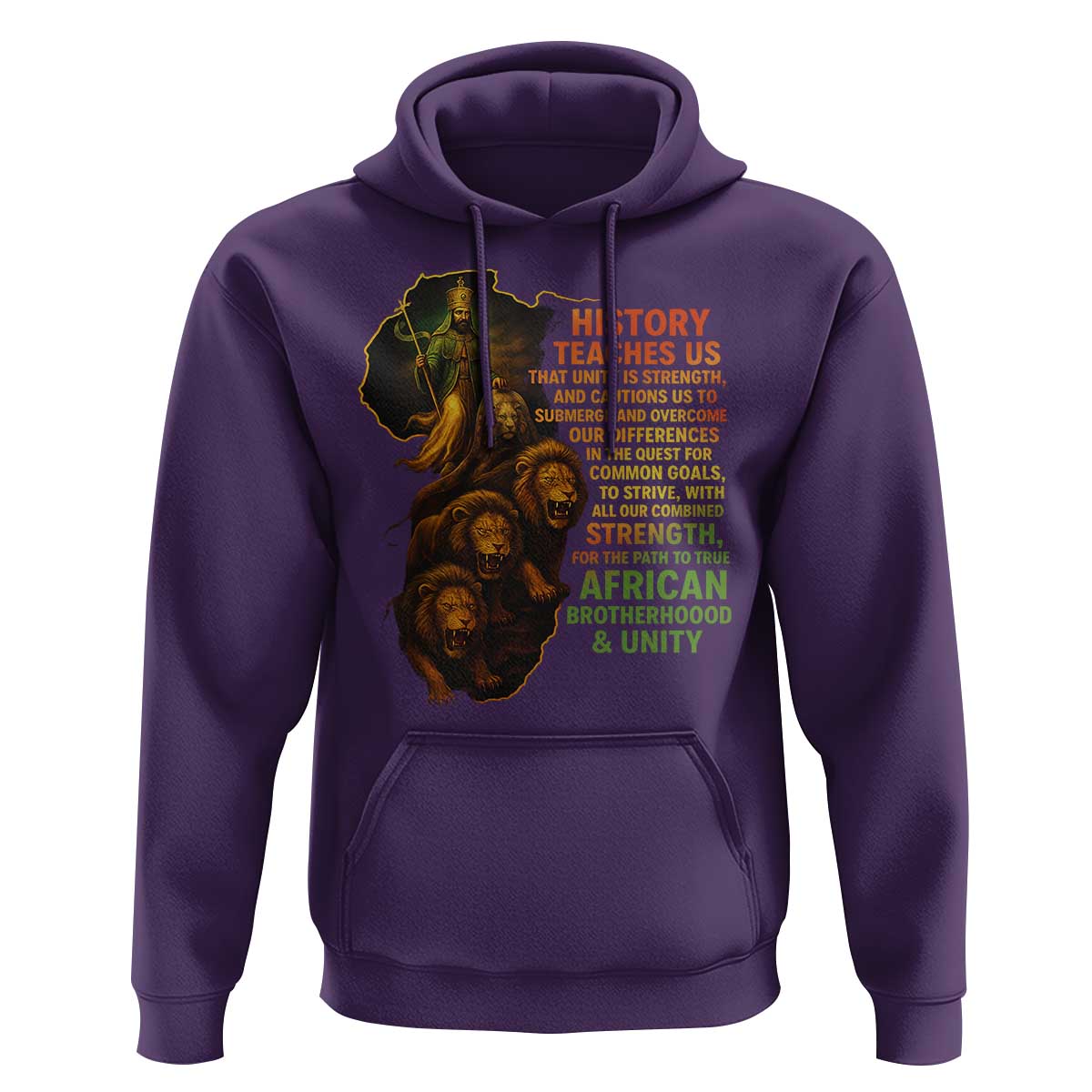 Haile Selassie Quotes Hoodie History Teaches Us That Unity Is Strength Rasta Lions of Judah - Wonder Print Shop