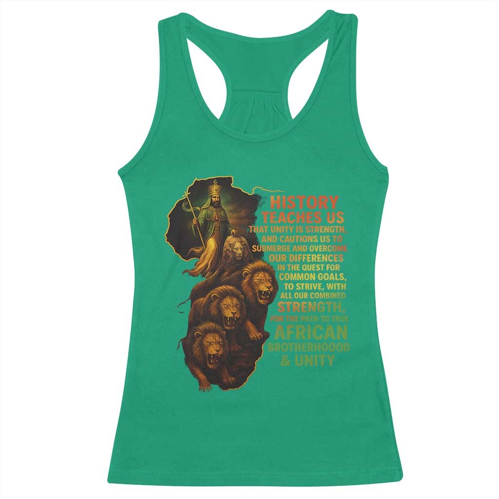 Haile Selassie Quotes Racerback Tank Top History Teaches Us That Unity Is Strength Rasta Lions of Judah - Wonder Print Shop