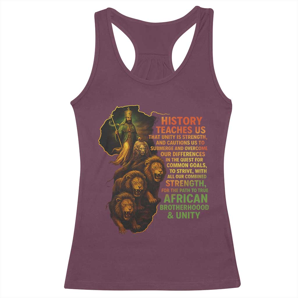 Haile Selassie Quotes Racerback Tank Top History Teaches Us That Unity Is Strength Rasta Lions of Judah - Wonder Print Shop