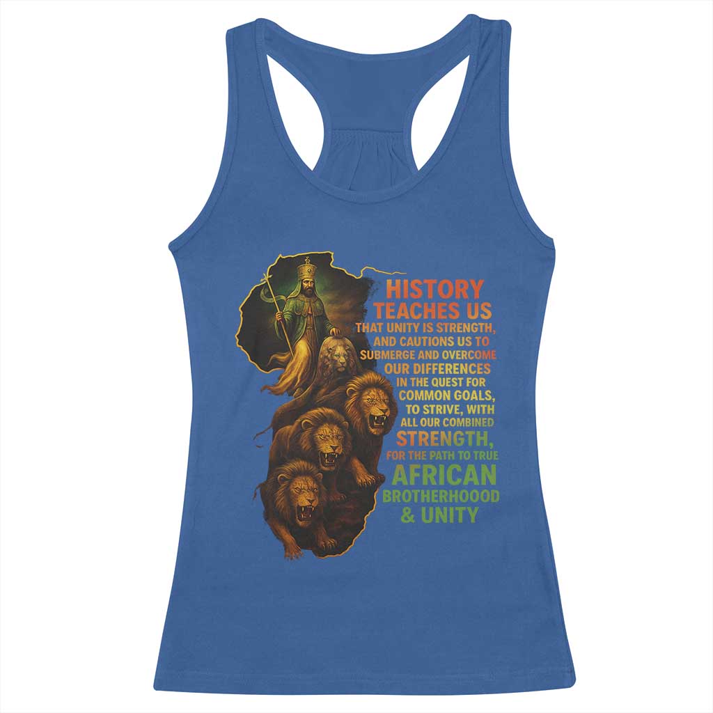Haile Selassie Quotes Racerback Tank Top History Teaches Us That Unity Is Strength Rasta Lions of Judah - Wonder Print Shop