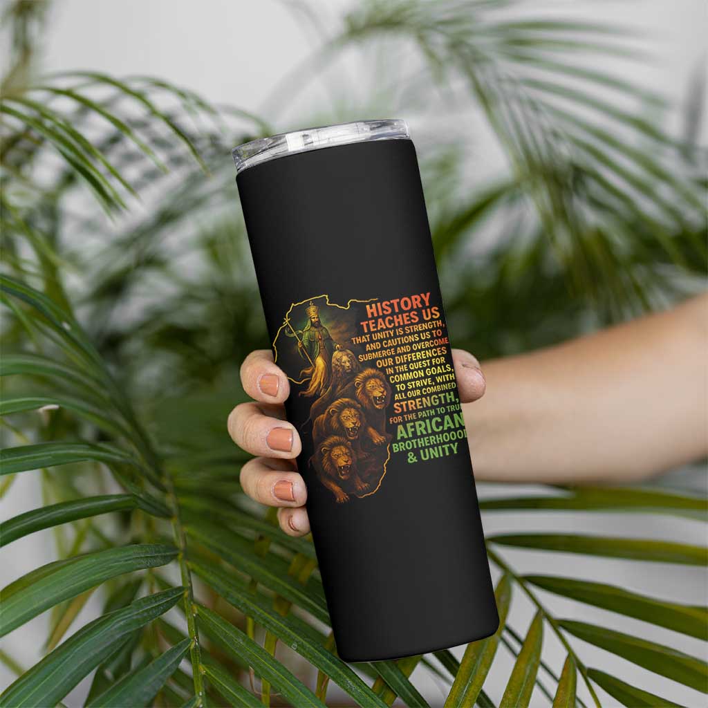 Haile Selassie Quotes Skinny Tumbler History Teaches Us That Unity Is Strength Rasta Lions of Judah - Wonder Print Shop