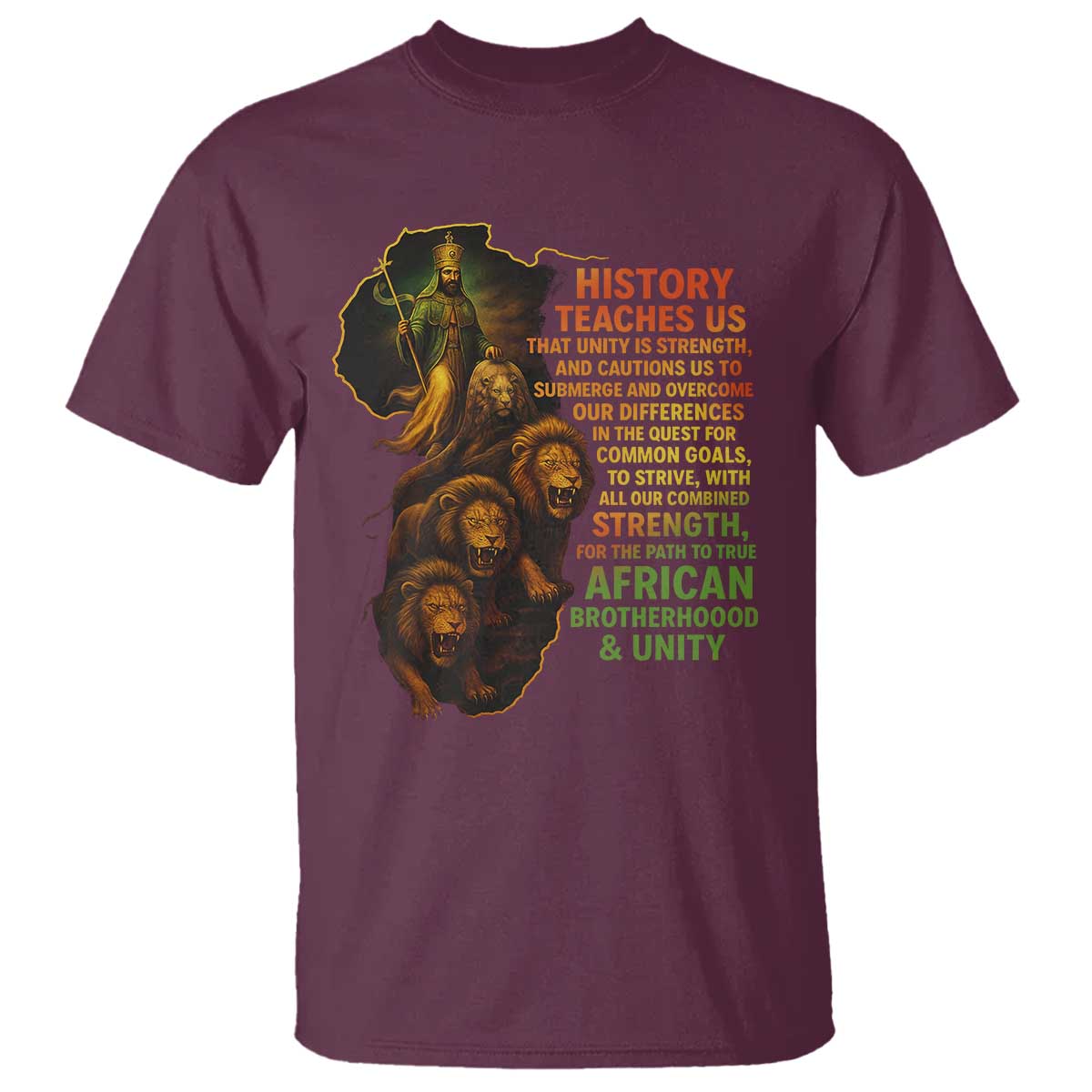 Haile Selassie Quotes T Shirt History Teaches Us That Unity Is Strength Rasta Lions of Judah - Wonder Print Shop