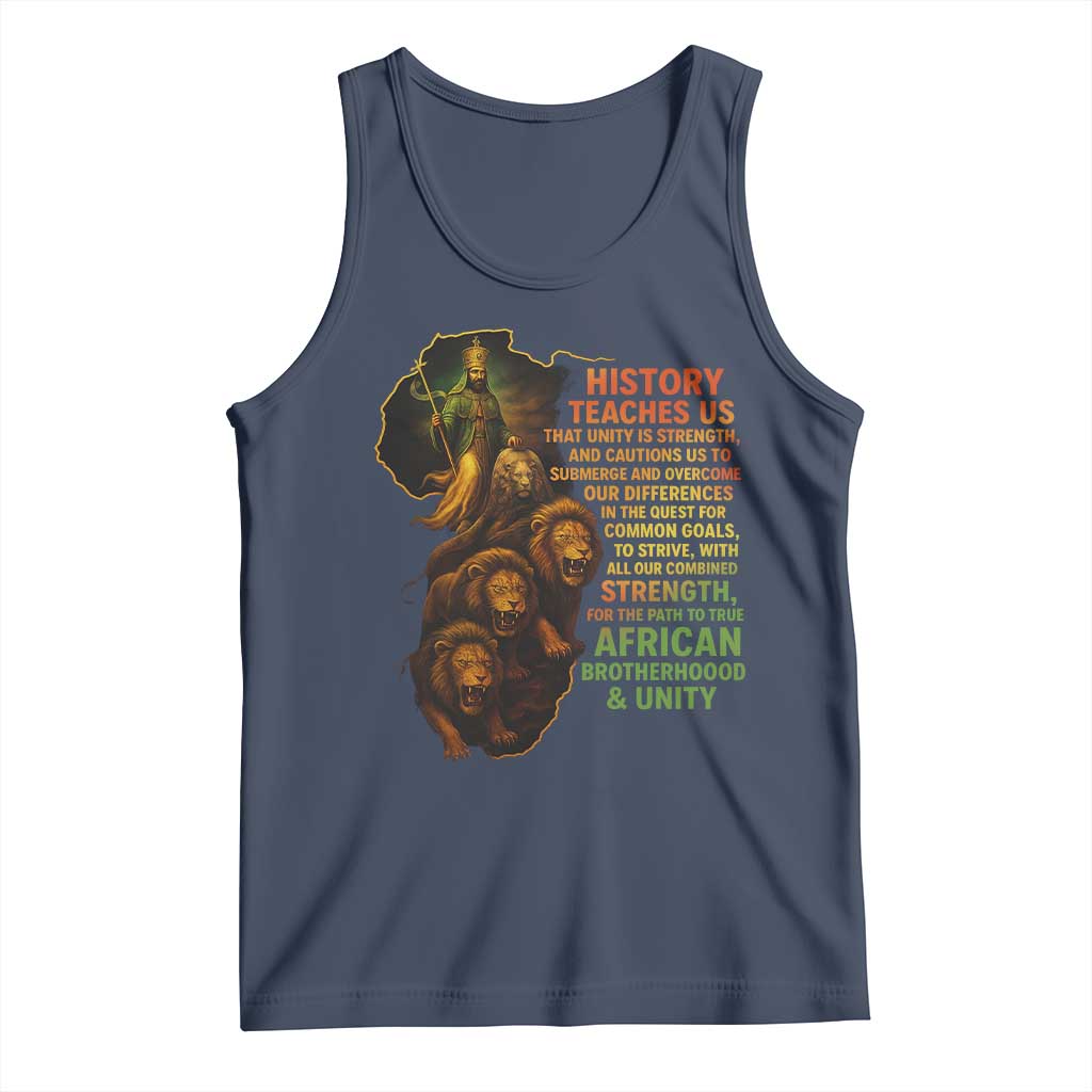 Haile Selassie Quotes Tank Top History Teaches Us That Unity Is Strength Rasta Lions of Judah - Wonder Print Shop