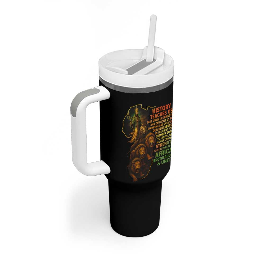 Haile Selassie Quotes Tumbler With Handle History Teaches Us That Unity Is Strength Rasta Lions of Judah - Wonder Print Shop