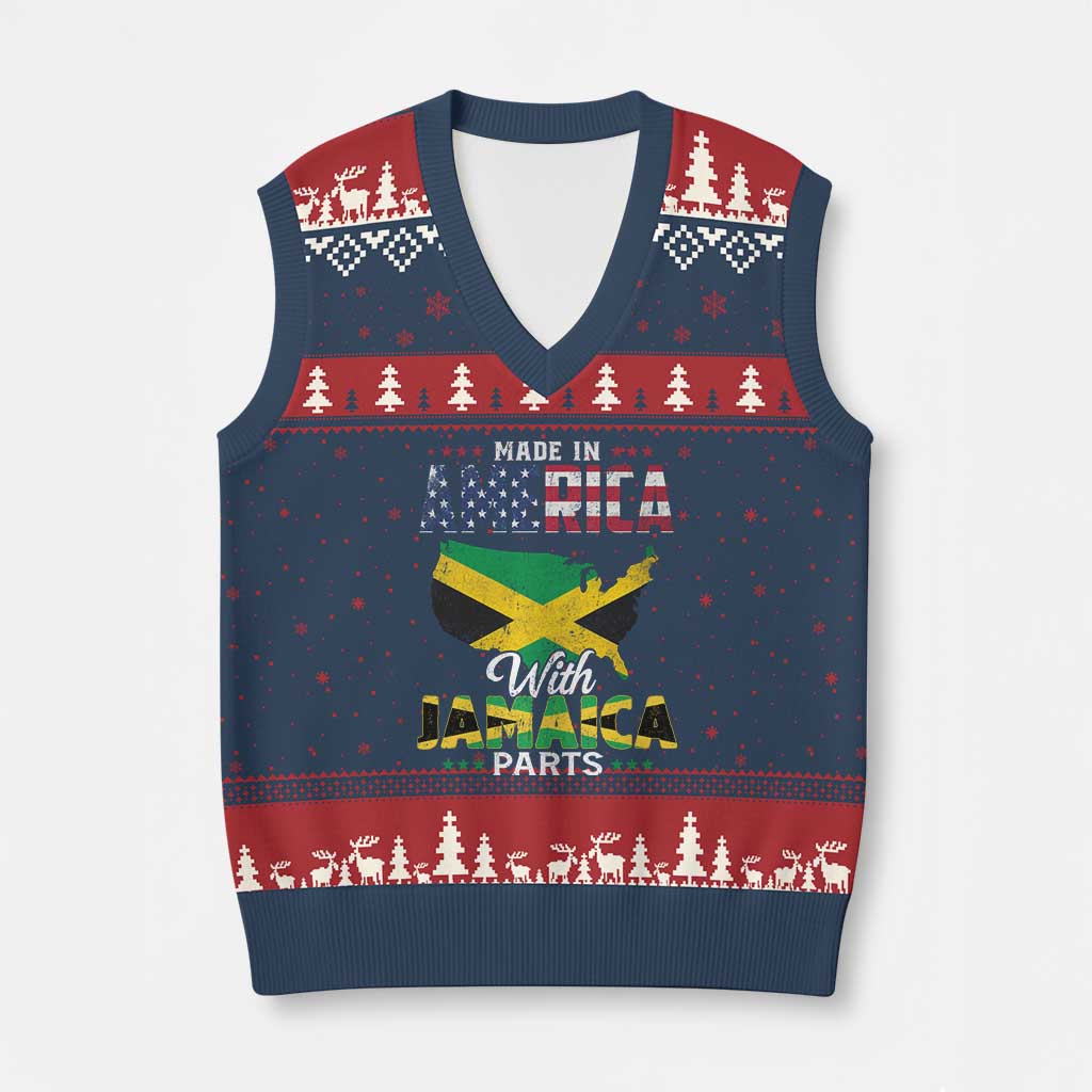 Made In America With Jamaica Parts V-Neck Knit Sweater Vest Jamaican American - Wonder Print Shop