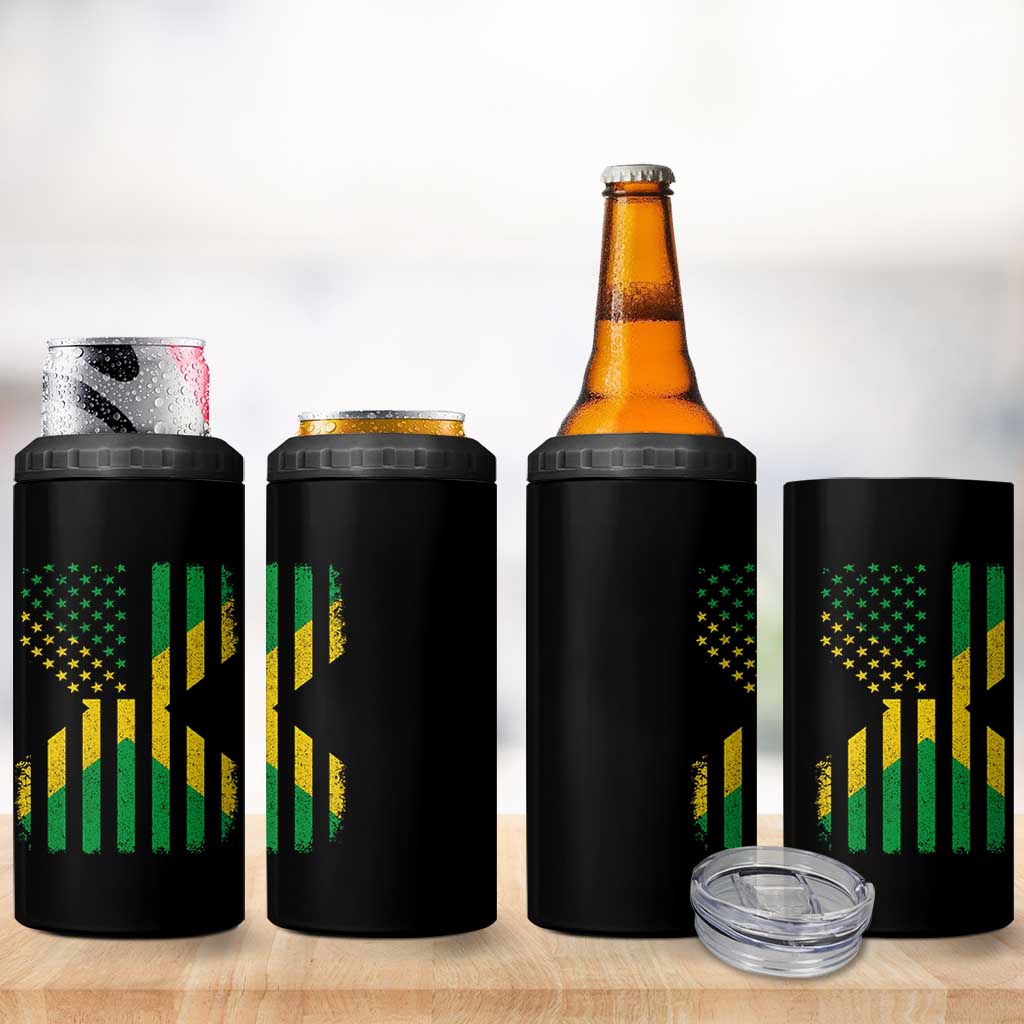 Jamaican American Distressed Patriotic Flag 4 in 1 Can Cooler Tumbler - Wonder Print Shop