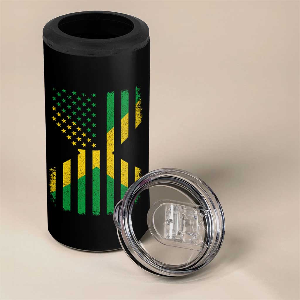 Jamaican American Distressed Patriotic Flag 4 in 1 Can Cooler Tumbler - Wonder Print Shop