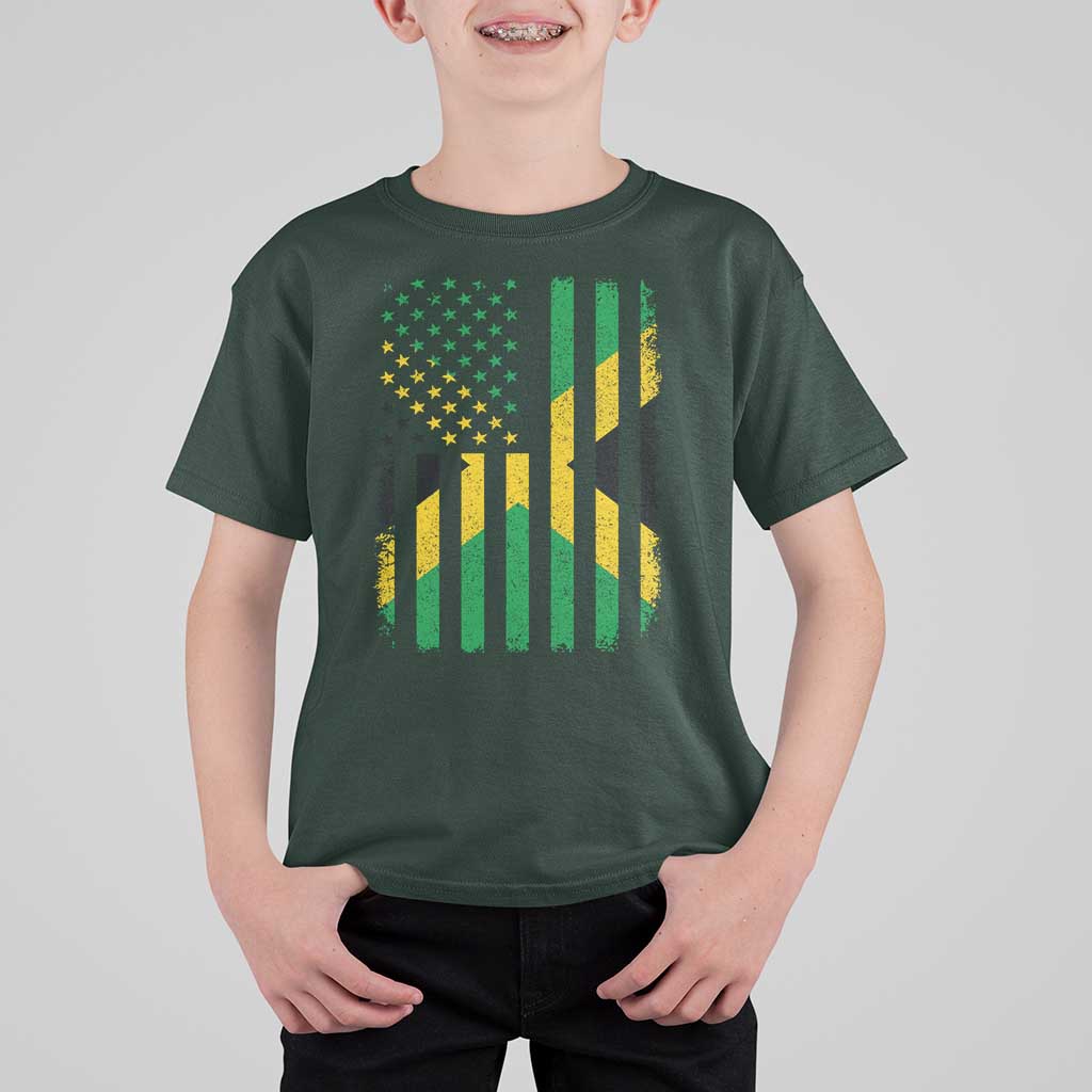 Jamaican American Distressed Patriotic Flag T Shirt For Kid - Wonder Print Shop