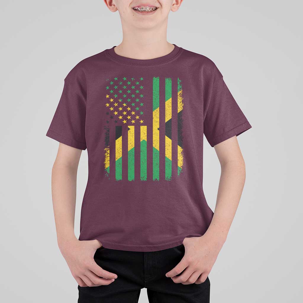 Jamaican American Distressed Patriotic Flag T Shirt For Kid - Wonder Print Shop