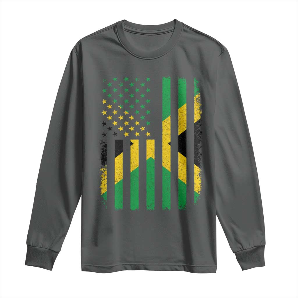 Jamaican American Distressed Patriotic Flag Long Sleeve Shirt - Wonder Print Shop