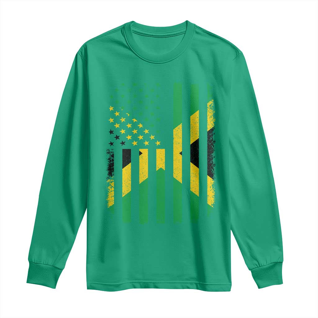 Jamaican American Distressed Patriotic Flag Long Sleeve Shirt - Wonder Print Shop