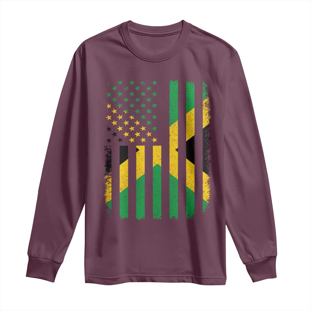 Jamaican American Distressed Patriotic Flag Long Sleeve Shirt - Wonder Print Shop
