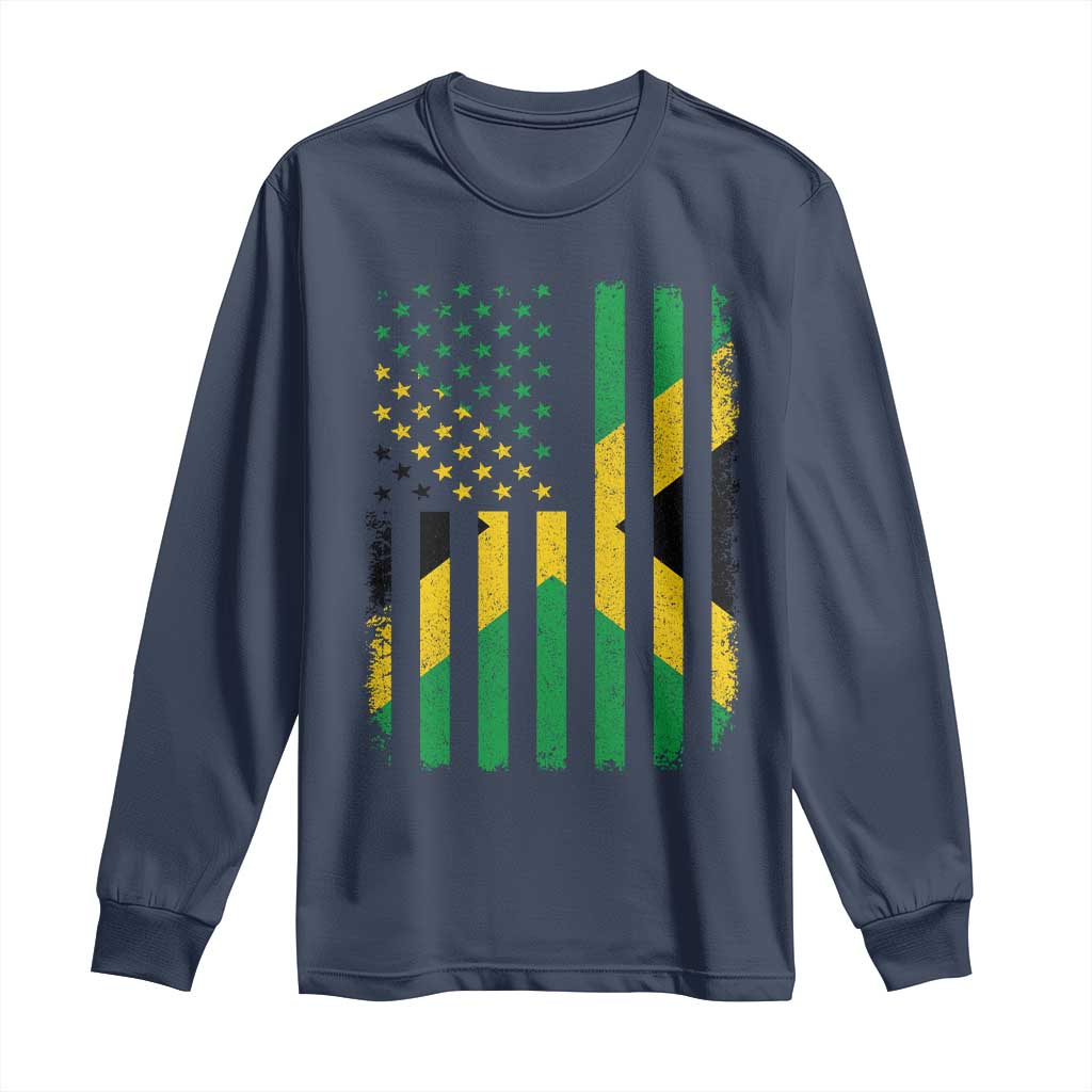 Jamaican American Distressed Patriotic Flag Long Sleeve Shirt - Wonder Print Shop