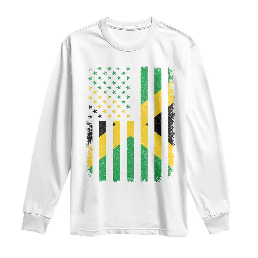 Jamaican American Distressed Patriotic Flag Long Sleeve Shirt - Wonder Print Shop