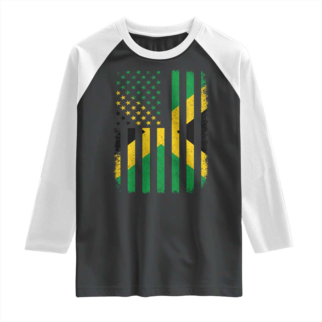 Jamaican American Distressed Patriotic Flag Raglan Shirt - Wonder Print Shop