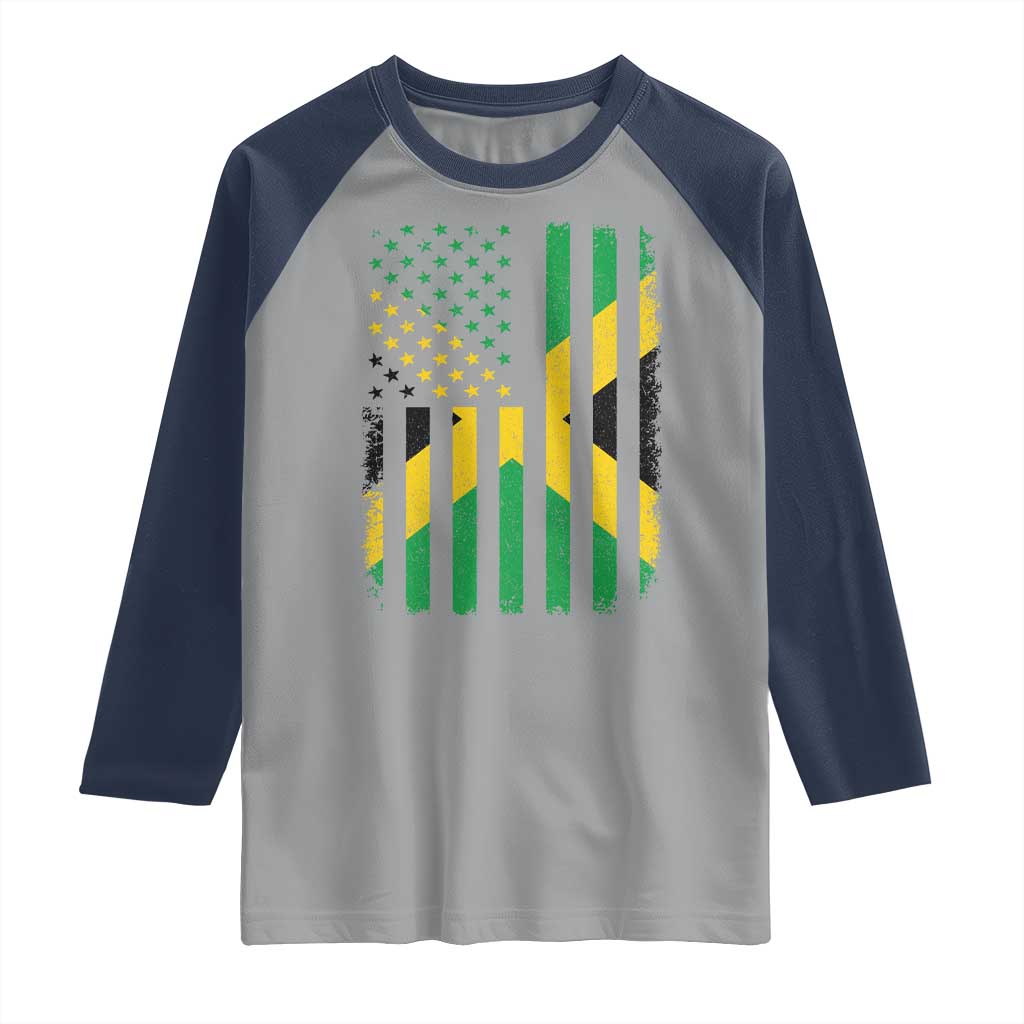 Jamaican American Distressed Patriotic Flag Raglan Shirt - Wonder Print Shop