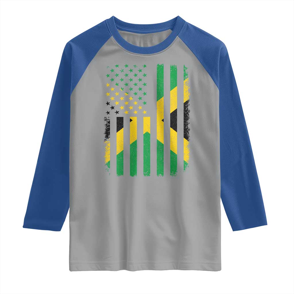 Jamaican American Distressed Patriotic Flag Raglan Shirt - Wonder Print Shop
