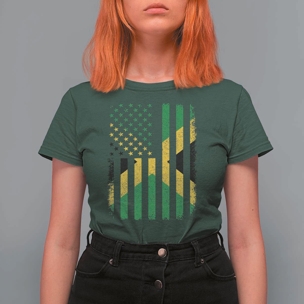 Jamaican American Distressed Patriotic Flag T Shirt For Women - Wonder Print Shop