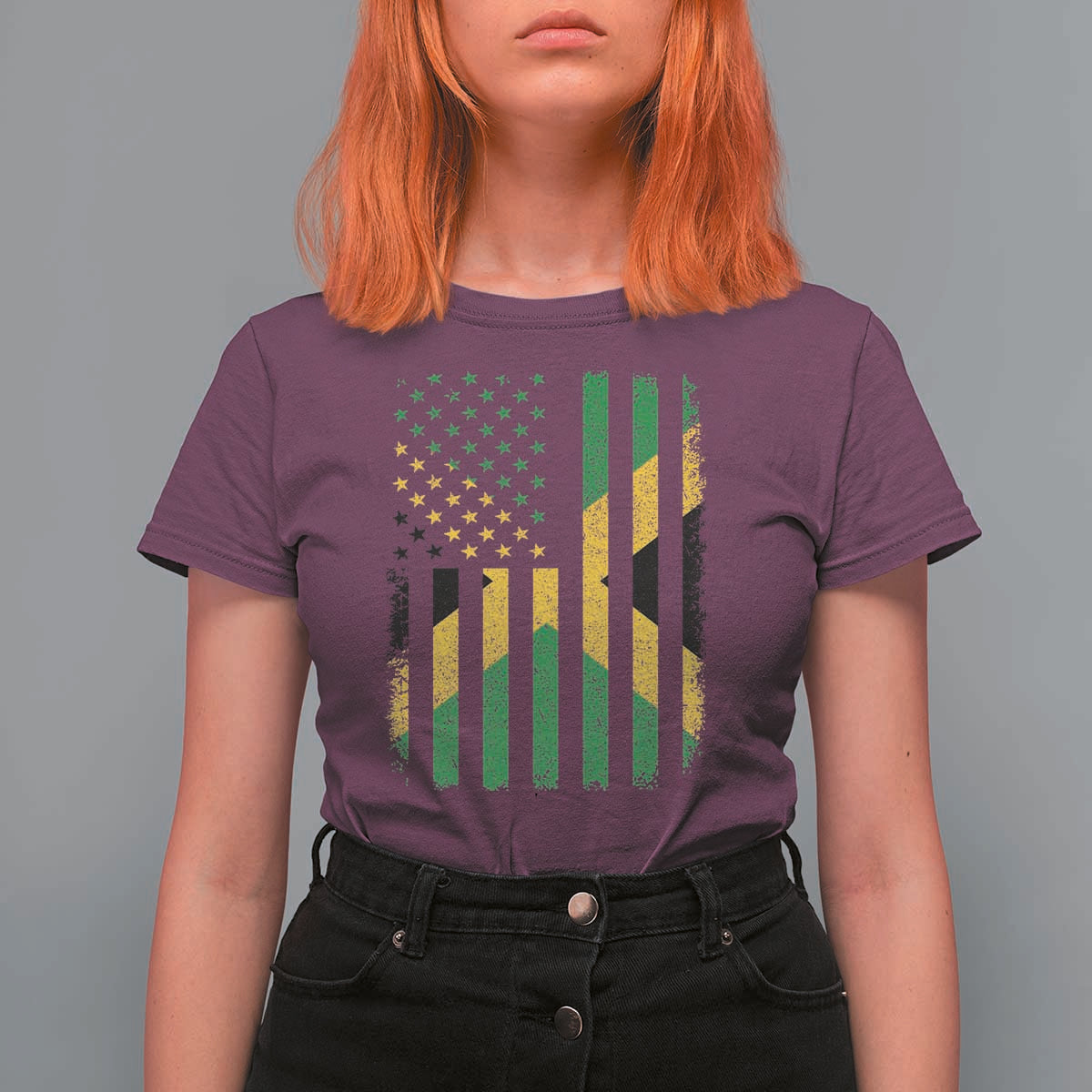 Jamaican American Distressed Patriotic Flag T Shirt For Women - Wonder Print Shop