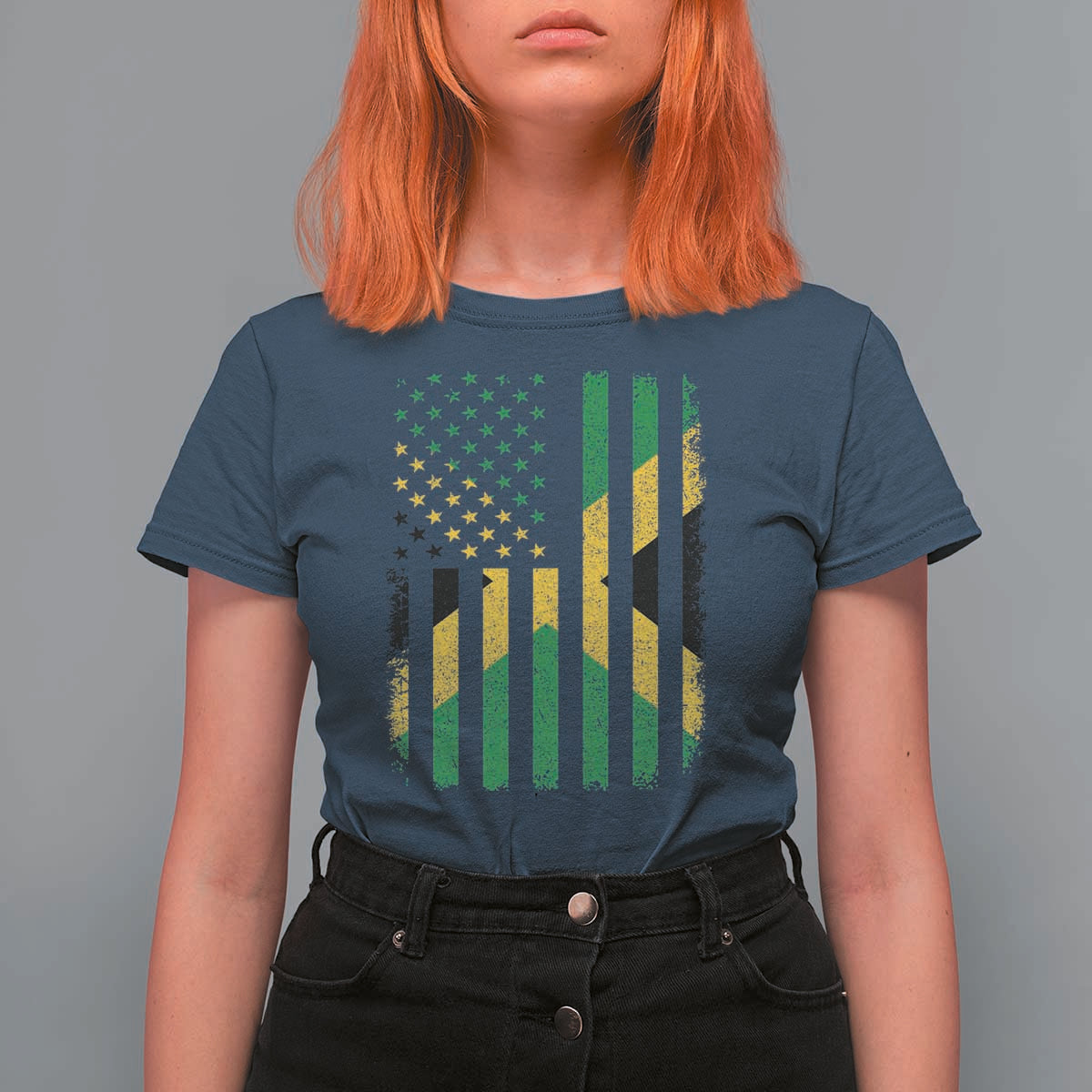 Jamaican American Distressed Patriotic Flag T Shirt For Women - Wonder Print Shop
