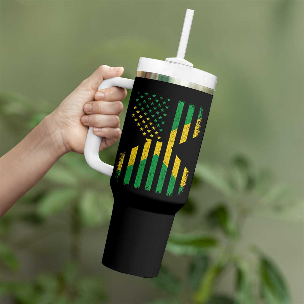 Jamaican American Distressed Patriotic Flag Tumbler With Handle - Wonder Print Shop