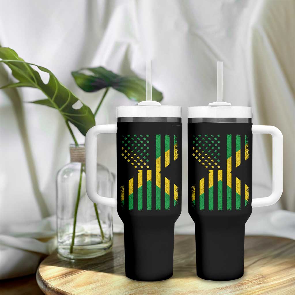 Jamaican American Distressed Patriotic Flag Tumbler With Handle - Wonder Print Shop
