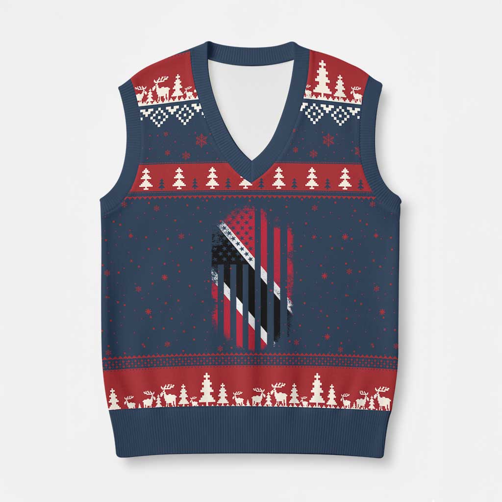 Trinidad And Tobago Trinidadian American Flag V-Neck Knit Sweater Vest - Wonder Print Shop