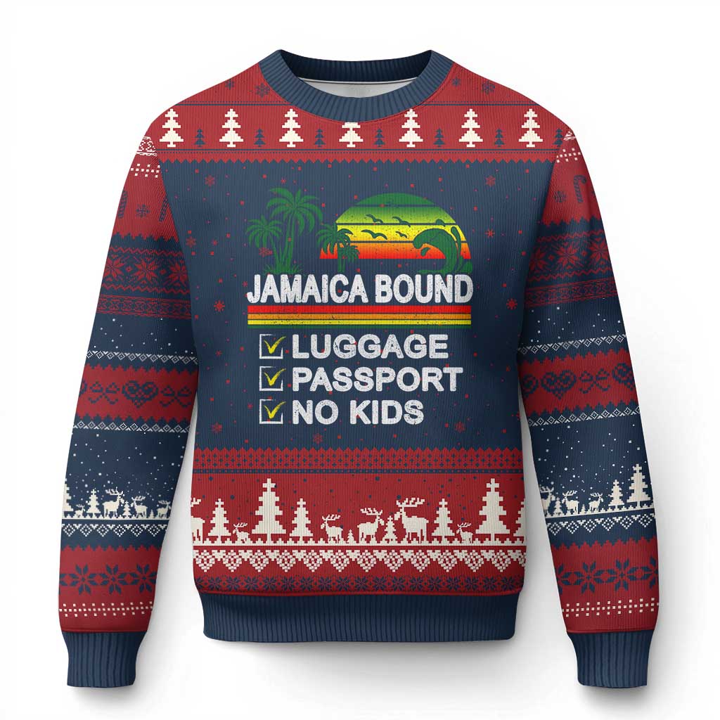 Jamaican Travel Vacation Trip Ugly Christmas Sweater Jamaica Bound Luggage Passport No Kids - Wonder Print Shop