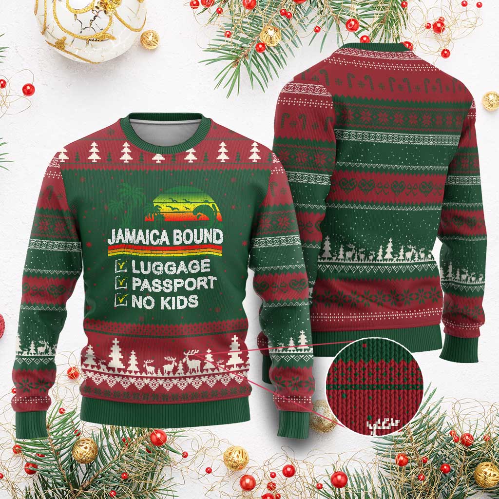 Jamaican Travel Vacation Trip Ugly Christmas Sweater Jamaica Bound Luggage Passport No Kids - Wonder Print Shop